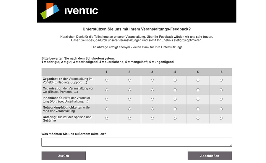 bereits integriert: Online-Umfragebogen in der EventSoftware iventic