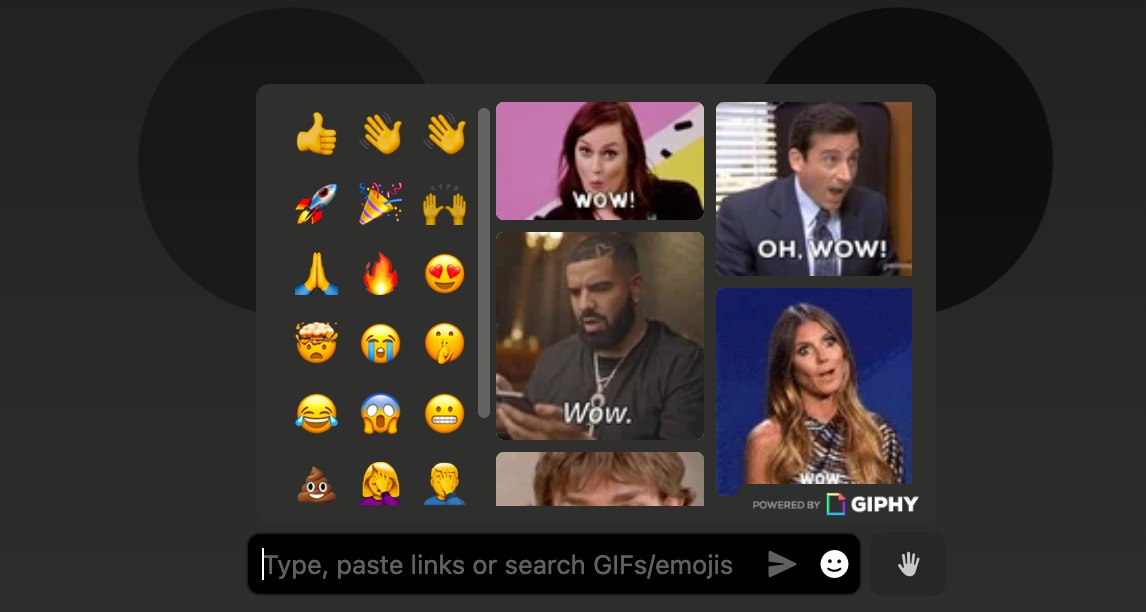 Reaktionen mit Emojis und giphy