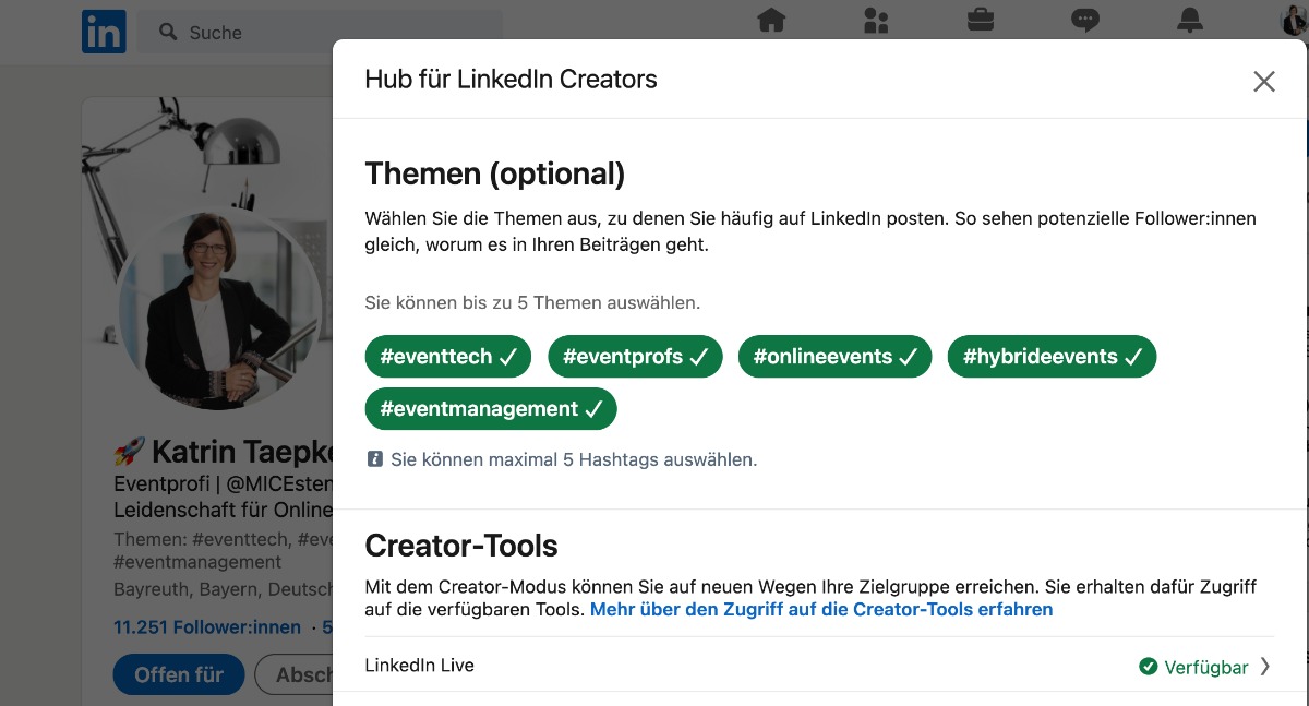 LinkedIn Event-Plattform | Creator Modus