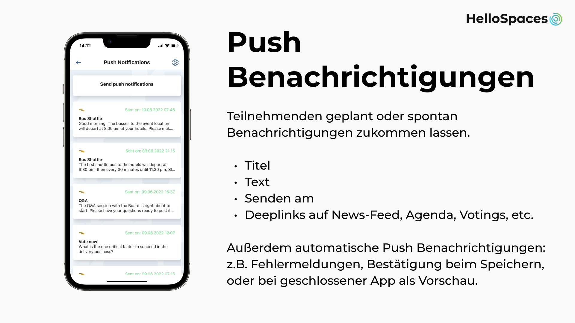 Push-Nachrichten in der Event-App von hellospaces