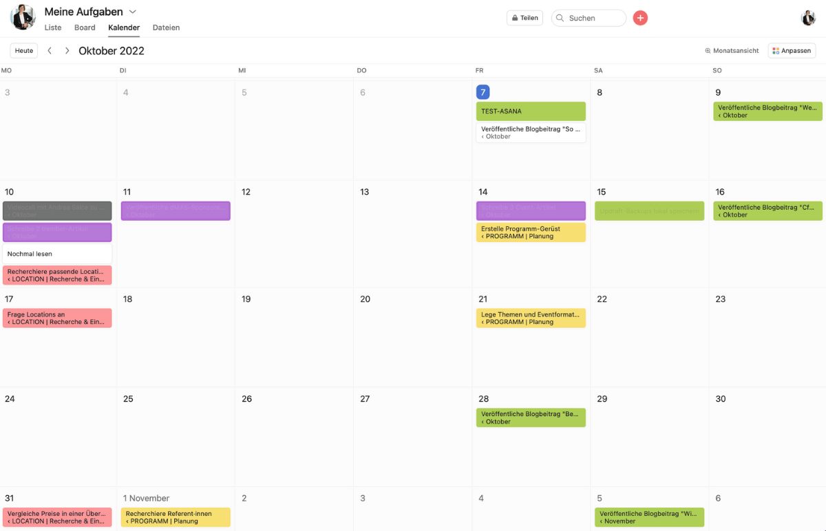 Kalender-Ansicht in Asana - effizienten Event-Management