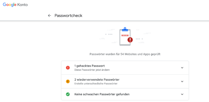 Google Passwort-Manager - Passwortcheck