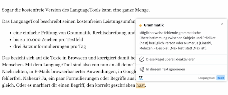 Language Tool für Rechtschreibung